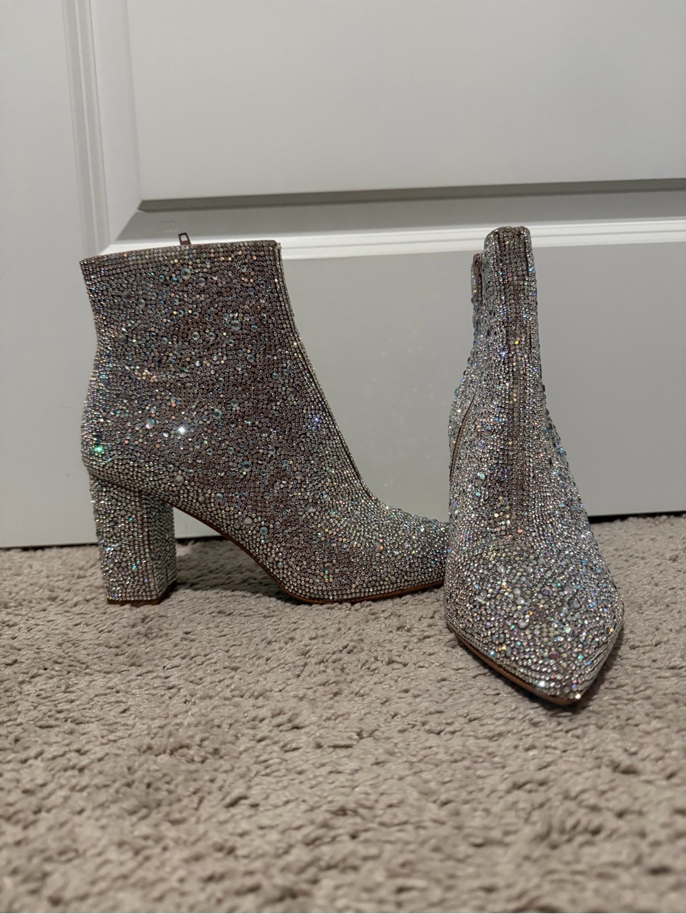 Betsey Johnson Silver Crystal Embellished Ankle Booties